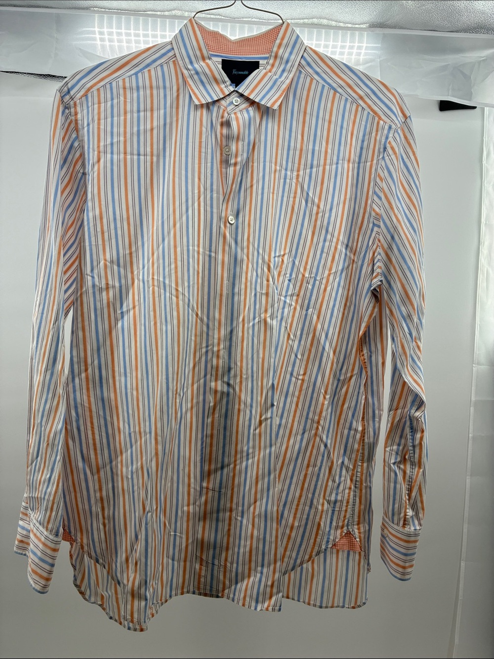 Faconnable Long-Sleeve Striped Dress Shirt - Orange & Blue